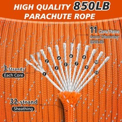 Thadavo Reflective Paracord Rope 850Ib, 50/100/200/500/1000ft 500FT, Orange