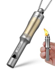 3-in-1 Fire Starter Survival Tool -Titanium Emergency Whistle, Kerosene Grey