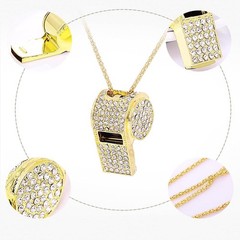 Whistle, Bling Whistle, Metal Crystal Rhinestone Whistle with Keychain,Gold