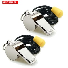 2 Pack Stainless Steel Whistles with Lanyard – Loud 120dB for Coaches & Referees