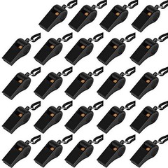 Plastic Whistle with Lanyard, Loud Clear Black Whistles Bulk Great for 24PCS