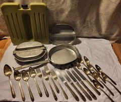 Survival Emergency Bug Out Gear Tin Pan Plate Combo Water Silver Plate Flatware