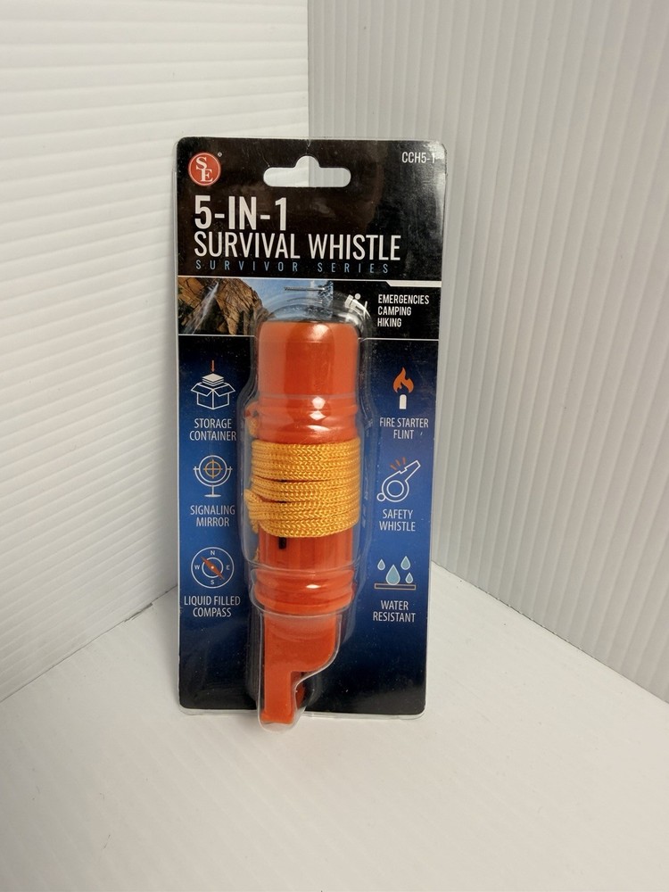 SE 5-in-1 Survival Whistle Fire Starter Compass Mirror Emergency Camping