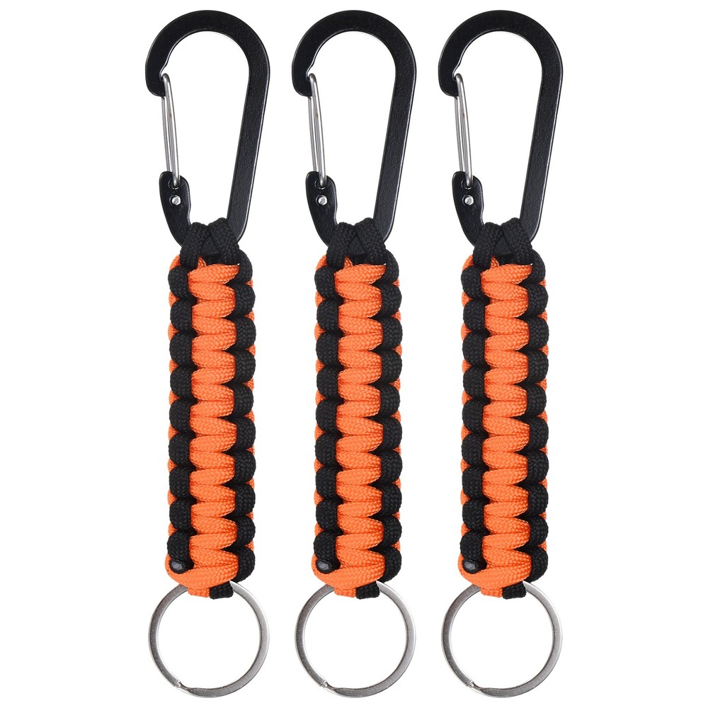 3-Pack Braided Paracord with Clips, 6.7 Inch Paracord Lanyard[Orange And Black]