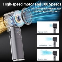 9000mAh Portable Handheld Fan, Rechargeable Travel Fan as Power Bank, Dark Grey