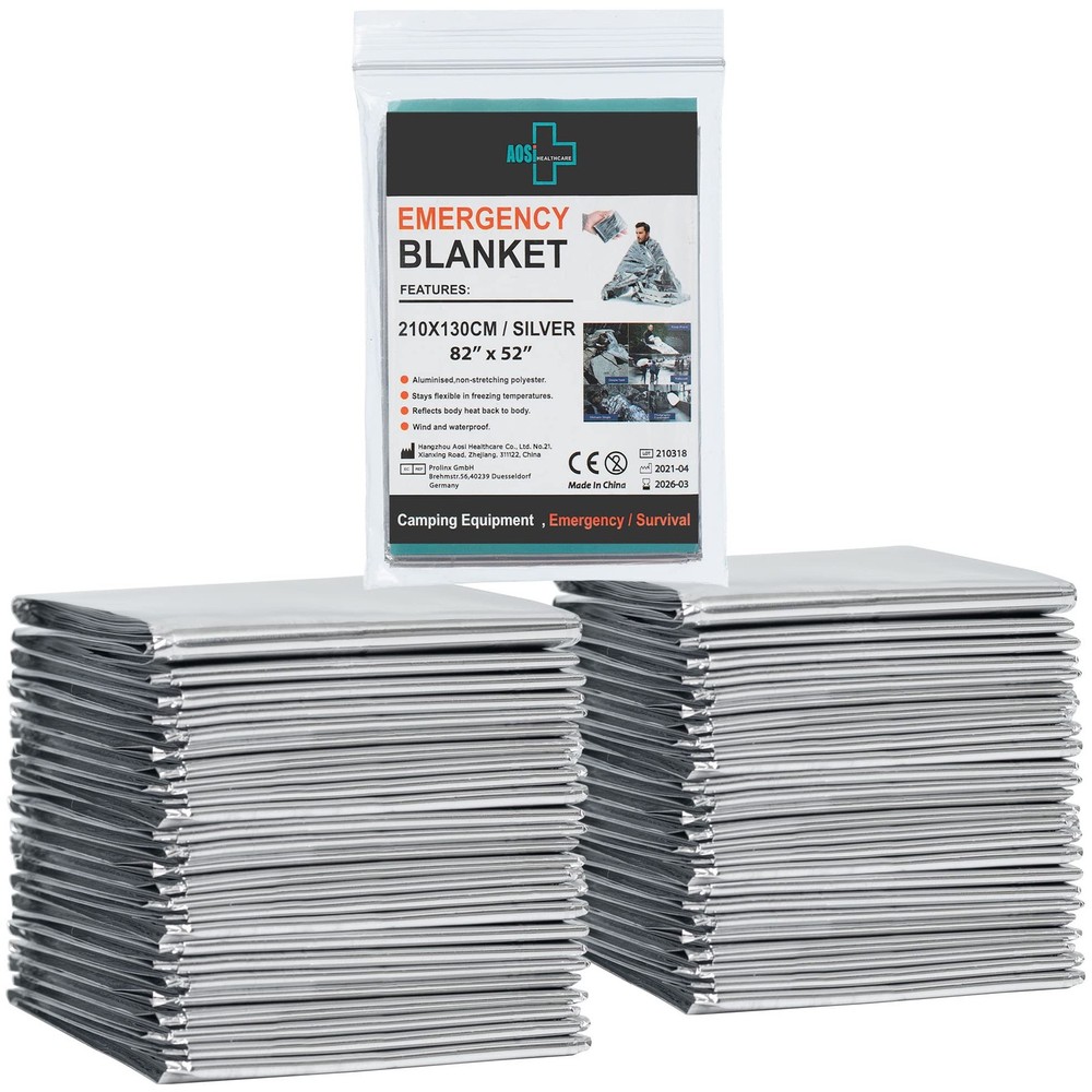 General Medi Emergency Blanket (12-Pack),Emergency 12 pack, Silver(210x130cm)