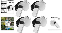 4 Pack Stainless Steel Sports Whistles with Lanyards for Coaches