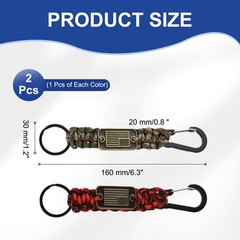 2Pcs Paracord Keychains, Paracord Keychain with USA Flag, Green & Red Camouflage