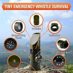 Emergency Survival Whistle, 7-In-1 Outdoor Multifunctional Tool Safety Whistle w