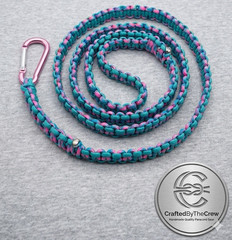 Teal/Pink/Purple Paracord dog leash w/ Pink Carabiner 1-Pack