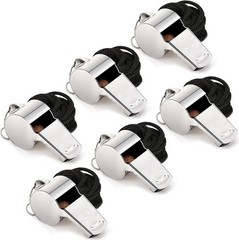 High Quality Sports Whistle 6 Piece Set with Lanyards for Coaches and Referees