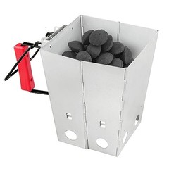 Foldable Charcoal Chimney Fire Starter Camping Grill, silver and red