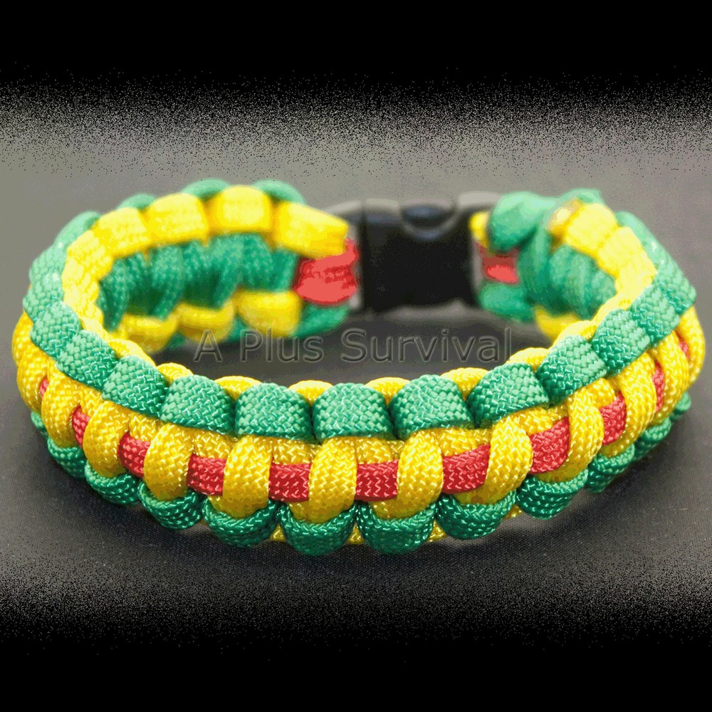 Red, Green, Yellow Paracord Emergency Survival Bracelet 9 Feet 7 Strand 550 LB