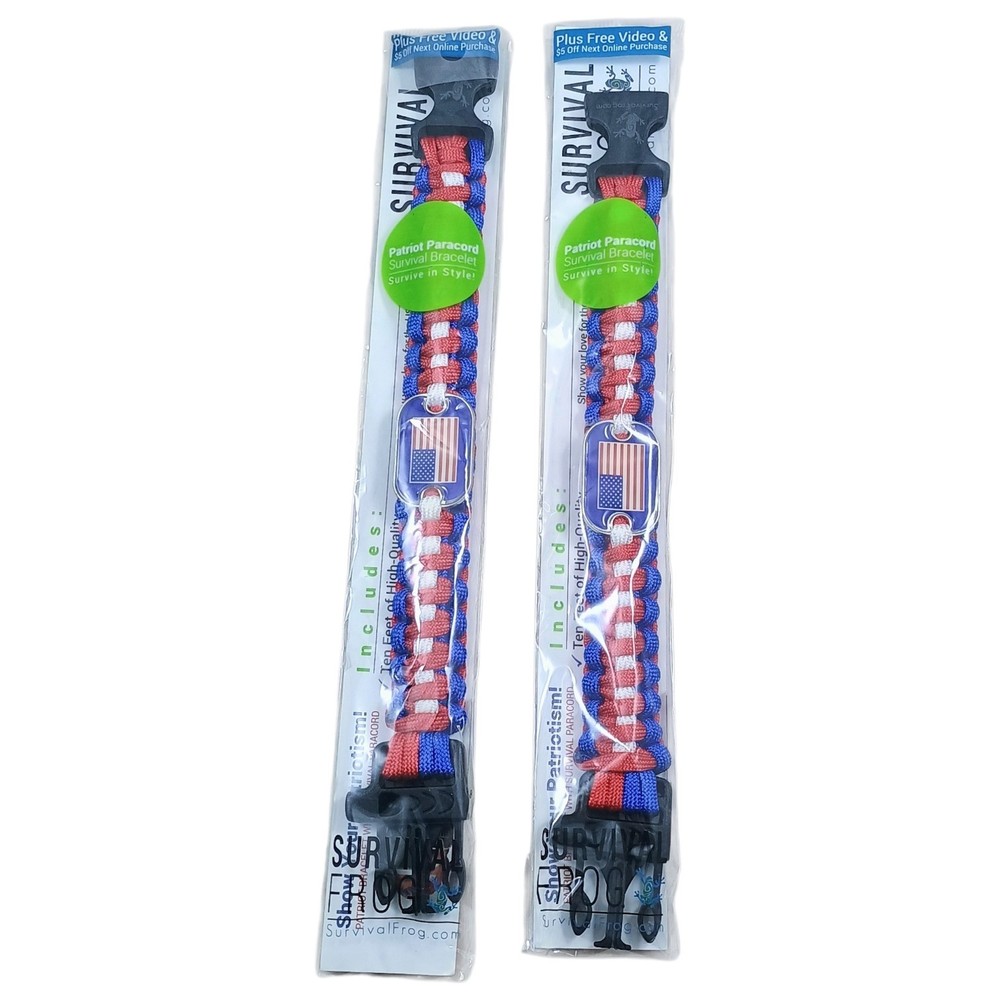 2 Survival Frog Patriot Paracord Bracelet USA Flag Whistle Hiking United States