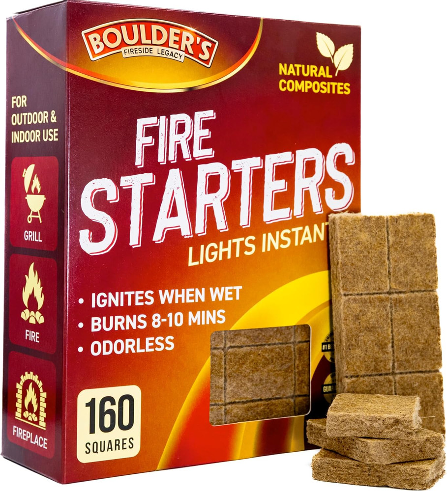 Fire Starter Cubes, 160 Pcs – Bulk Pack – Firestarter Squares for Fireplace, Fir