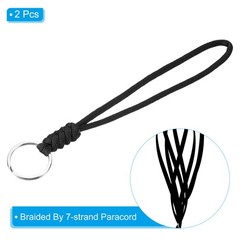 2pcs 8″ Paracord Lanyard with Keyring Wrist Cord Badge Holder Strap, Black