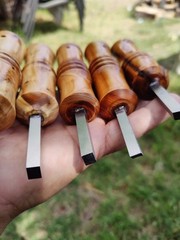 Bushcraft ferro rod striker with Pacific Yew wood handle | firesteel scraper