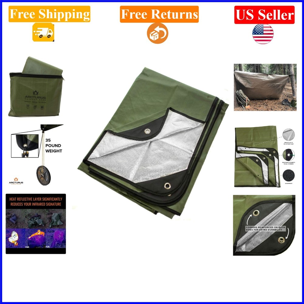 Insulated Reusable Survival Blanket 60x82in Waterproof Windproof Olive Green