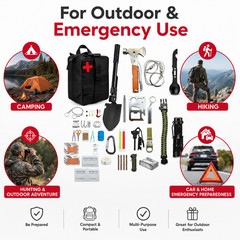 Emergency Survival First Aid Kit 15-in-1 Axe Folding Shovel Camping Hiking Gear