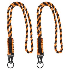 2Pcs Heavy Duty Braided Paracord Lanyard, Orange and Black
