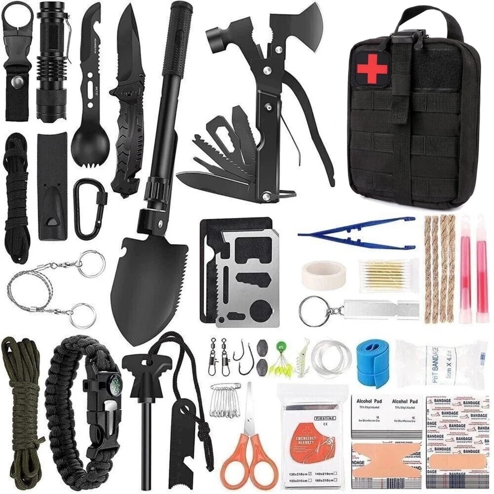 Survival Kit, 142Pcs Survival Gear and Supplies with First Aid Kit Pouch Shovel