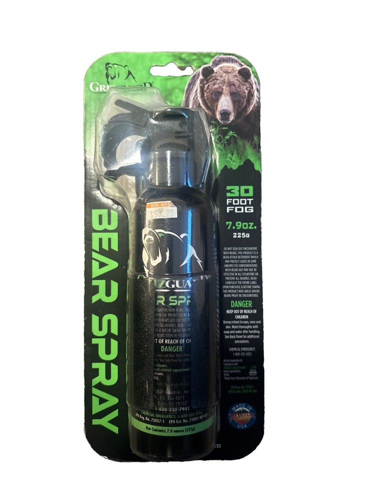 GRIZ Guard 30 Feet BEAR Deterrent Repellent Spray 7.9 oz GLOW CAP CAMPING HIKING