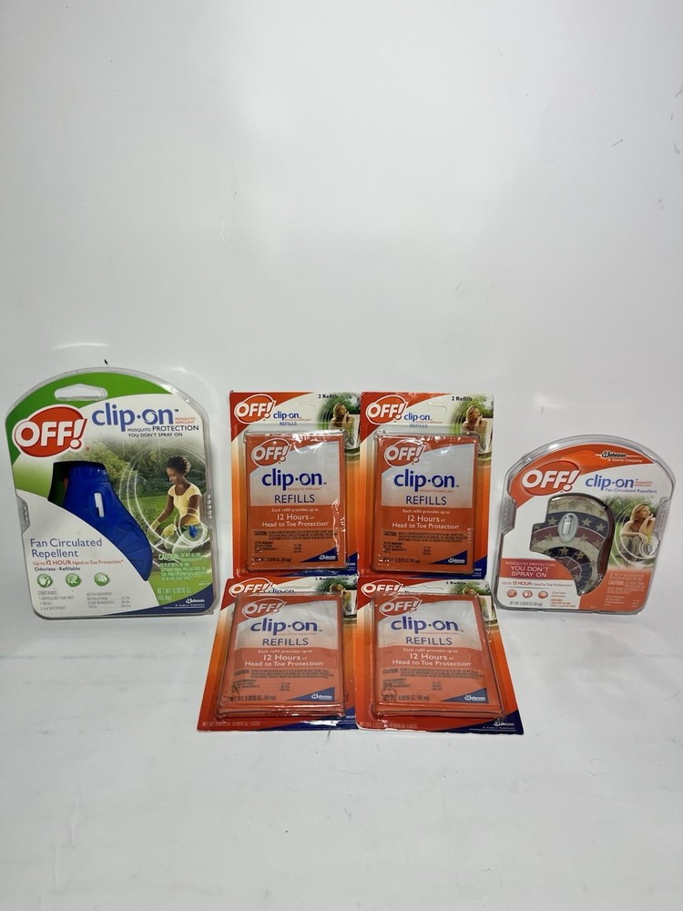 OFF! Clip-On Mosquito Repellent 8 Refills 2 Fans Red White & Blue and BONUS Fan