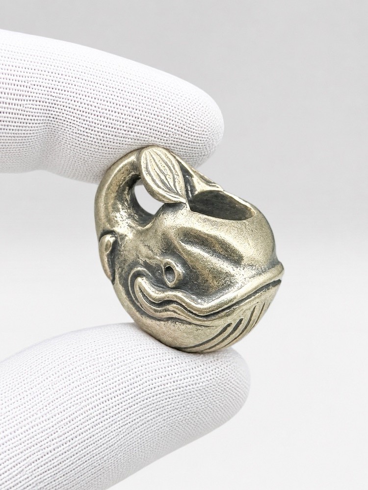 White Brass Whale Lanyard Bead EDC Paracord Knife Charm Pendant Collectible