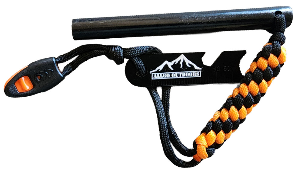 Allgo Outdoors 5in Ferro Rod Fire Starter with Striker, Whistle and Paracord