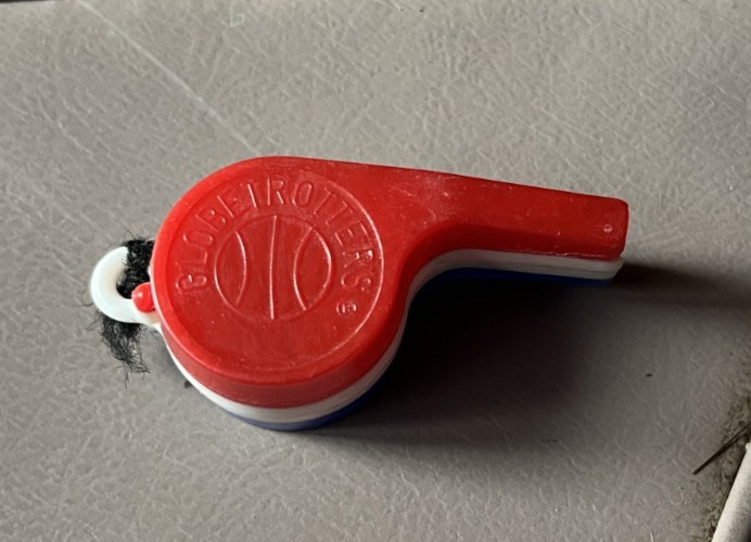 Red White And Blue Plastic 1970s Globetrotter Whistle-1.5″x.75″