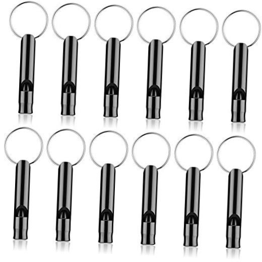 Weewooday 12 Pieces Emergency Whistle with Keychain Aluminum Emergency Black
