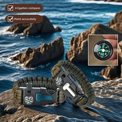 5 in 1 Survival Bracelet-Fire Starter,Loud Whistle,Compass,Paracord Rope & Cu…