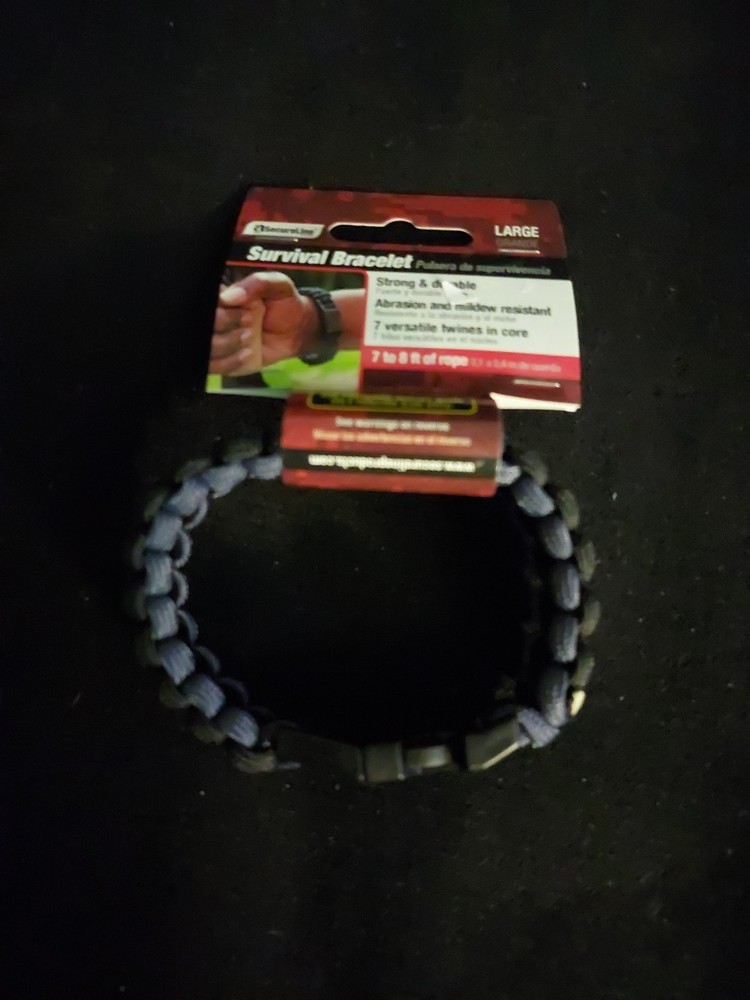 Survival Bracelet Secure Line 550 Nylon Paracord Braid Black Grey Outdoor Large