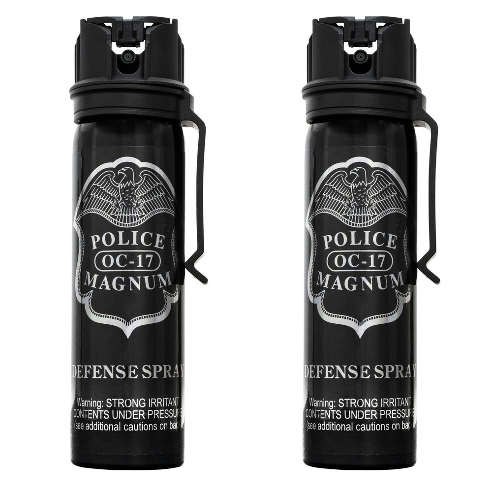 2 POLICE MAGNUM Pepper Spray 4oz Flip Top Belt Clip Stream Self Defense Security