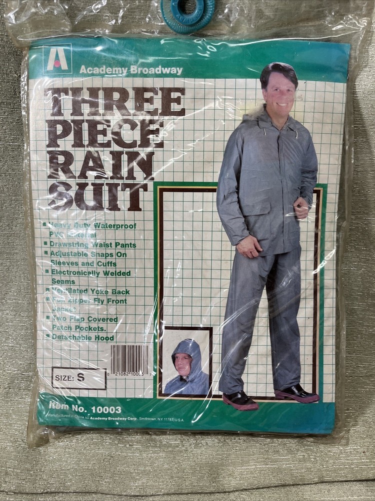 Vintage Academy Broadway Three Piece Rain Suit Waterproof Small Unopened Green