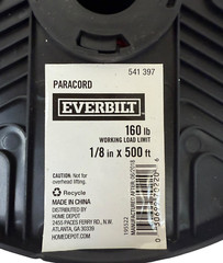 Everbilt Paracord Parachute Cord Spool 160 lb Load 1/8in * 500 ft Long Red