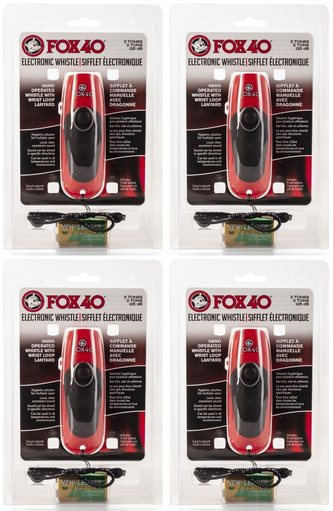 Fox 40 Electronic 3 Tone Whistle w/ Adjustable Wrist Lanyard (4-Pack)