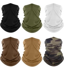 Fuinloth Neck Gaiter, 6 Pack Face One Size, Black+green+camo+sand+brown+white