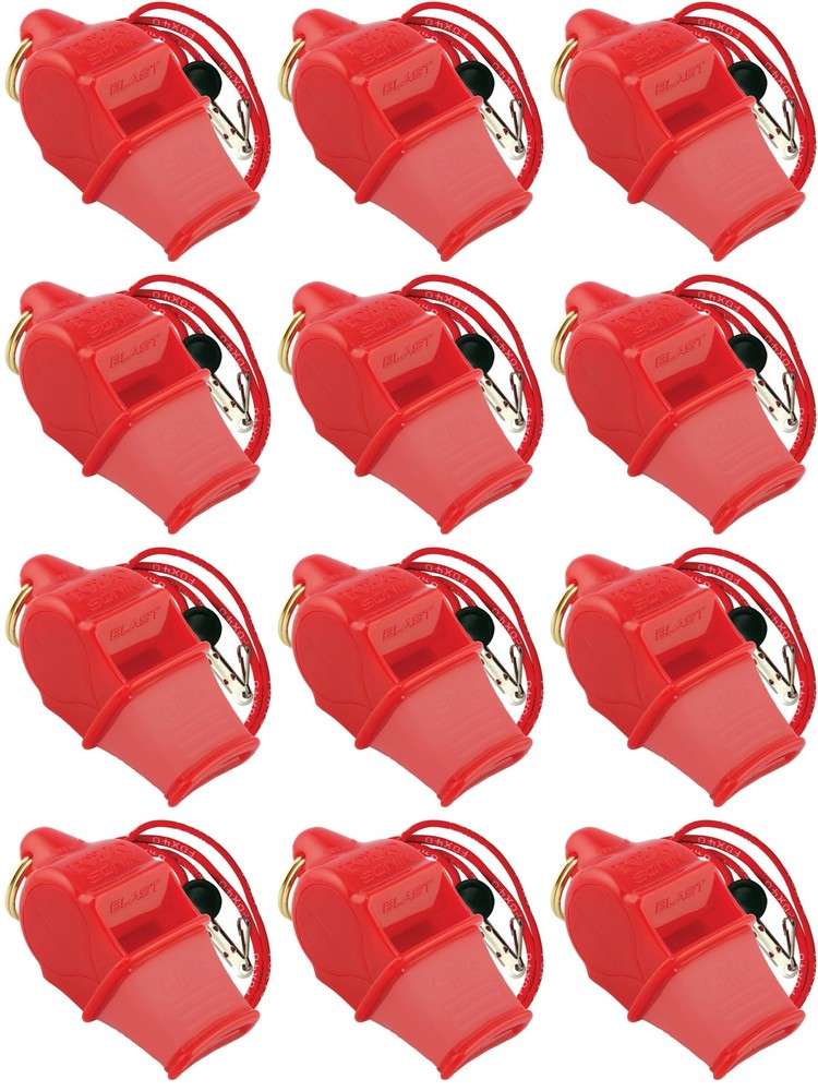 Fox 40 Sonik Blast CMG 3-Chamber Pealess Whistle + Lanyard, Red (12-Pack)