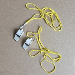 Two Vintage Metal Safety Coaching Whistles Made in Taiwan