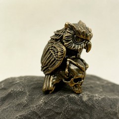 Brass Owl with Skull Bead Paracord Lanyard EDC Knife Charm Gothic