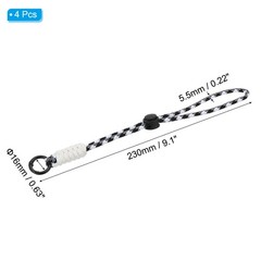 4Pcs Paracord Lanyard Keychain with Spring Ring, Wavy Design, Black, White