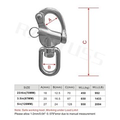 Pair of 2-3/4in70mm Swivel Eye Snap Shackle Quick Release Bail Rigging Sailin…