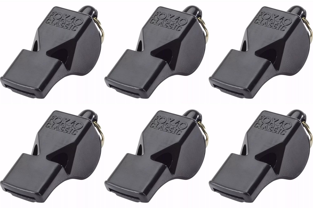 Fox 40 Classic Official 3-Chamber Pealess Whistle, Black (6-Pack)