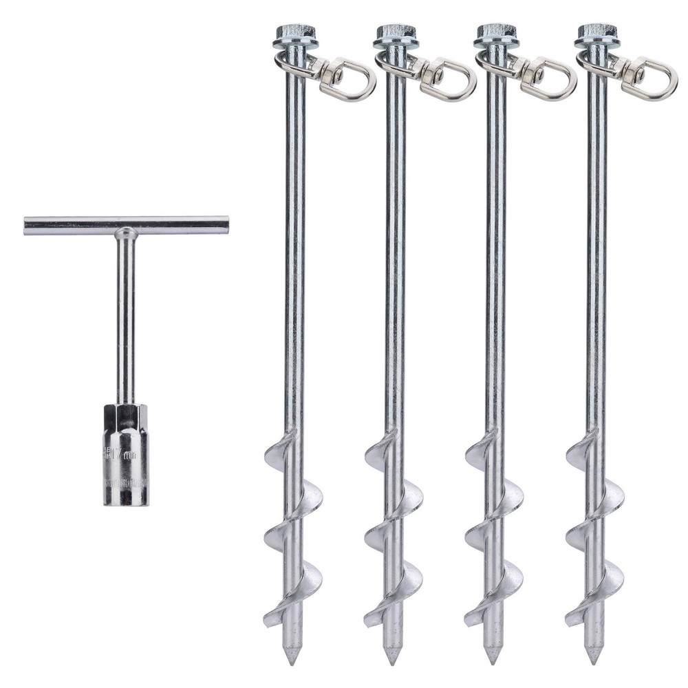 MightyPhine Steel Screw Ground Anchors – Set of 4, 12 Inch, Silver, Metal