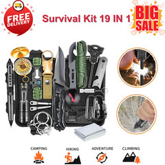 Survival Kit 19 in 1, Gifts for Men, Emergency Gear for Camping, Hunting,Fishing