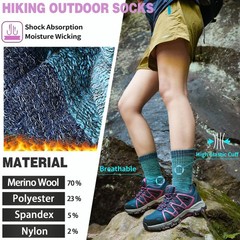 SAVALOS Merino Wool Hiking Socks for Large, Khaki/Light Red/Purple/Green/Dark