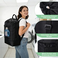 Backpack Laundry Bag,Large Travel D13″xH29″ |1 Pack, Black-backpack