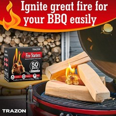 Natural Wood Fire Starters 50pcs for Charcoal Grill, Fireplace, Outdoor, Indoor