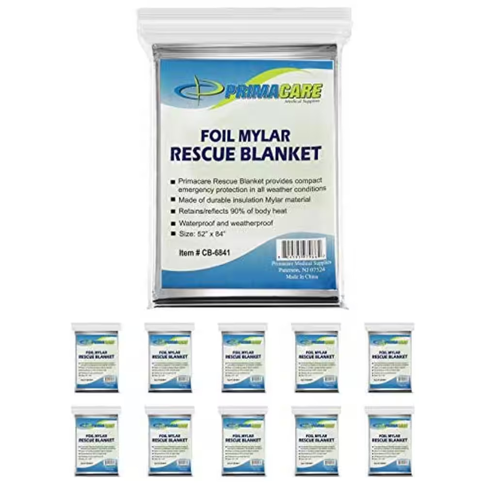 52 In. X 84 In. Emergency Foil Mylar Thermal Blanket in Silver, Survival Kit Bla